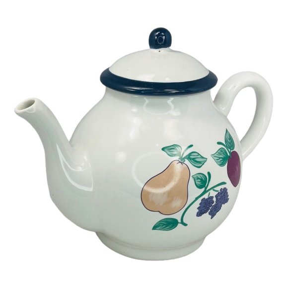 Orchard Medley by Princess House Vintage 80s Ceramic Tea Pot Fruit Pattern - Picture 2 of 10